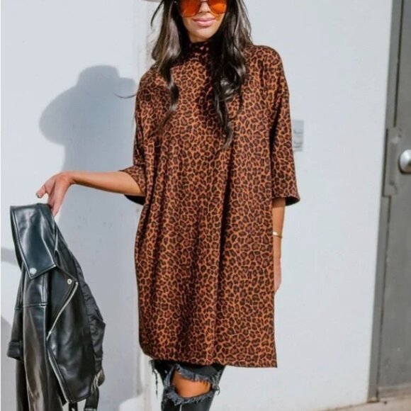 Dressed in LALA Tops - Dressed in Lala Icon Mock Neck Tunic Animal Print Cheetah Stretch Size Small